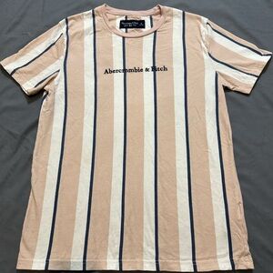 Abercrombie & Fitch Men's pink and Navy Striped Tee